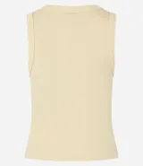 Top cropped musculosa de mujer, color marrón oscuro, confeccionado en tejido ribana acanalado, con cuello redondo y sin mangas.