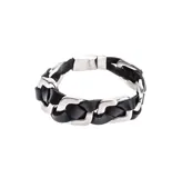 Pulsera trenzada en cuero negro con cierre magnético de acero inoxidable antialérgico.