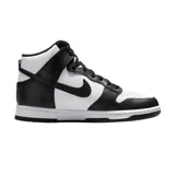 Zapatillas Nike Dunk High en blanco y negro, con el logo de Nike en negro en el lateral.