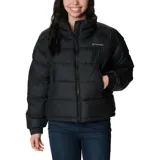 Campera puffer cropped Columbia Pike Lake II, color celeste, rosa y naranja. Cuenta con tecnología térmica reflectante Omni-Heat™, aislamiento de poliéster 100 % reciclado, puños con forro de jersey, protector de mentón, cremallera central delantera de doble dirección, bolsillo interior de seguridad, bolsillos laterales con cremallera, puños elásticos, dobladillo ajustable con ceñidor y tratamiento duradero repelente al agua sin PFC.