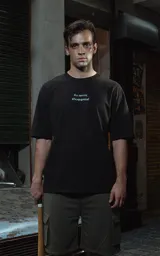 Remera negra de algodón con estampado frontal de la frase "Au revoir, shoshanna!" en letras blancas.