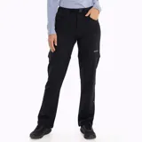 Pantalón de trekking negro desmontable, con cintura elástica, cinturón interno ajustable, bolsillos con cierre y elástico en los tobillos.