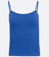 Musculosa verde de poliamida acanalada, con escote cuadrado y tirantes finos.