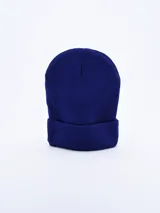 Gorro de lana azul oscuro con doblez en el borde.