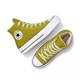 Zapatillas Converse Chuck Taylor All Star Hi color verde oliva, con plataforma blanca y cordones blancos.