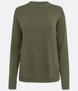 Suéter verde militar de tejido de punto con cuello redondo y manga larga.