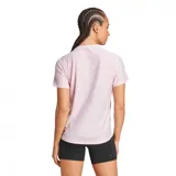 Remera deportiva Adidas Own The Run para mujer, color rosa pálido con tres tiras blancas en las mangas.