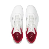 Championes Puma Ferrari R-Cat Machina, color blanco con detalles en gris y rojo, con logo de Ferrari en el talón.