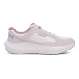 Championes Under Armour Charged Versurge para mujer, color lila y blanco, con capellada de malla y detalles en gamuza sintética, entresuela Charged Cushioning y suela de goma.