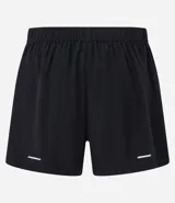 Bermuda deportiva masculina, modelo runner, color gris topo, con cintura elástica y cordón interno. Presenta recortes laterales y bajo redondeado.