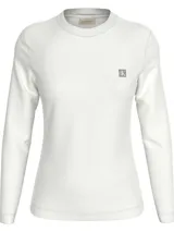 Remera blanca de algodón de manga larga con cuello redondo y logo CK bordado en el pecho.