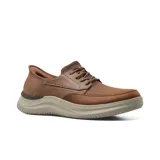 Zapato casual Skechers Slip-ins Relaxed Fit: Hasting - Rory color marrón, con capellada de cuero, cordones elásticos y plantilla Air-Cooled Memory Foam.