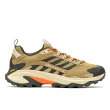 Championes de senderismo Merrell Moab Speed 2, color marrón con detalles en negro y naranja. Capellada de malla técnica y TPU reciclado, cordones y correas recicladas, cuello acolchado, forro de malla reciclada, plantilla de espuma EVA reciclada, entresuela de espuma FloatPro y suela Vibram TC5+.