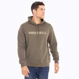 Buzo gris con capucha y cordones ajustables, con logo Merrell estampado en el pecho.