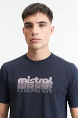 Remera azul marino de algodón con cuello redondo y logo estampado en el pecho.