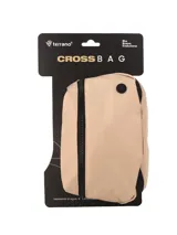 Riñonera o bolso cruzado unisex de lona color gris claro, con bolsillo frontal y trasero con cierre. Posee correa ajustable.