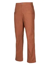Pantalón de pierna recta color ladrillo, tiro alto y bolsillos estilo carpintero. Confeccionado en algodón orgánico.