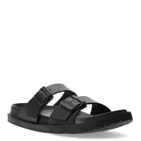 Sandalias negras de hombre con doble tira y hebillas ajustables.