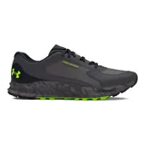 Championes Under Armour Charged Bandit Trail 3, color gris con detalles en verde flúor y suela con patrón de camuflaje. Diseñados para trail running.