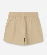 Short comfy marrón de sarga de algodón BCI, con cintura elástica, lazo y bolsillos laterales. Diseño Curve & Plus Size.