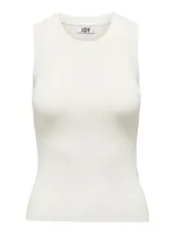 Musculosa blanca de punto acanalado, sin mangas y con cuello redondo.