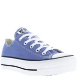Championes Converse Chuck Taylor All Star de lona color lila con plataforma blanca y cordones blancos.