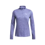Buzo deportivo Under Armour Tech de mujer, color lila jaspeado, con cierre medio frontal, mangas largas y logo estampado en el pecho.