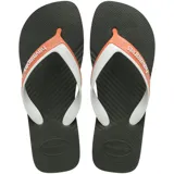 Ojotas Havaianas Dual color negro con tiras naranjas y blancas.