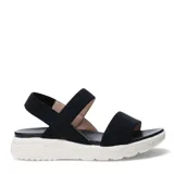 Sandalias Lady Confort Vitre con tiras elásticas cruzadas en empeine y tobillo, base blanca y plantilla marrón.