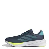 Championes de running Adidas Supernova Stride 2, color azul petróleo con detalles en verde menta y amarillo.