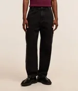 Pantalón baggy de jean negro con bolsillos cargo laterales y detalles con lavado efecto desteñido.