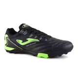 Championes de fútbol 5 Joma Maxima 2401 TF, color negro con detalles en verde neón. Fabricados en material sintético, con suela de goma para césped artificial y cordones para un ajuste seguro.