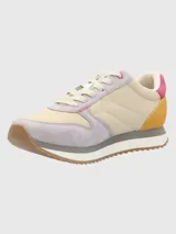 Zapatillas urbanas Hush Puppies Bliss Sun, con capellada de cuero y poliéster en tonos beige, verde y rosa. Suela de goma con tecnología memory foam.