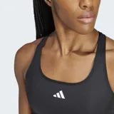 Top deportivo Adidas Techfit negro con logo blanco y banda elástica con la inscripción "TECHFIT" en blanco.