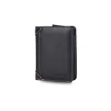Billetera negra de cuero sintético con broche, monedero con cierre, amplio porta billetes y compartimentos para tarjetas.