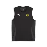 Musculosa deportiva Puma del Club Atlético Peñarol, color negro con detalles en gris y amarillo. Incluye logo de Puma y escudo del club en el frente.