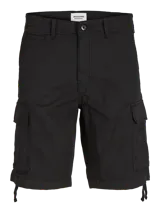 Short cargo negro de Jack & Jones con corte relajado y cierre con cremallera. Confeccionado en tejido de sarga de algodón.