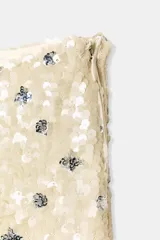 Pantalón de tiro alto con cintura elástica y lentejuelas.