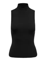 Top negro de punto sin mangas con cuello alto.