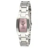 Reloj Casio modelo LTP1165A-4CDF para mujer, con caja rectangular plateada y esfera rosa.