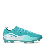 Championes de fútbol Umbro Vibe HG blancos con detalles en fucsia y celeste.