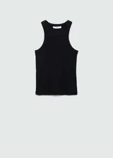 Musculosa negra de canalé con cuello redondo y corte ajustado.