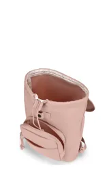 Mochila mini de poliéster color negro con logo JanSport en el frente, asa de mano y bolsillo frontal con cierre.