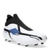 Championes de fútbol Umbro Fuzion, color blanco con detalles en azul royal y negro.