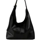 Bolso hobo negro de cuero sintético con correa de hombro ajustable.