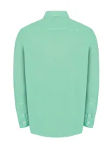 Camisa de manga larga celeste claro con cuello italiano y logo bordado en el pecho.