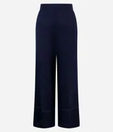 Pantalón pantalona azul marino de viscosa y lino, de tiro alto con botones y corte ancho.