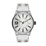 Reloj Diesel Fashion para hombre con correa de silicona blanca y caja plateada.
