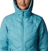Campera puffer color salmón con capucha, cierre frontal y bolsillos laterales con cierre. Cuenta con tecnología termorreflectante Omni-Heat™ y puños con orificios para los pulgares.