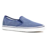 Zapato mocasín slip-on de lona gris con elástico en los laterales y suela blanca.